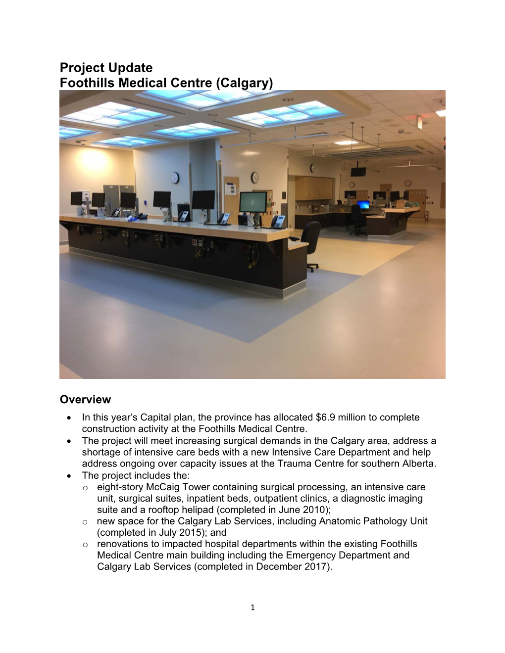 Project Update Foothills Medical Centre (Calgary)