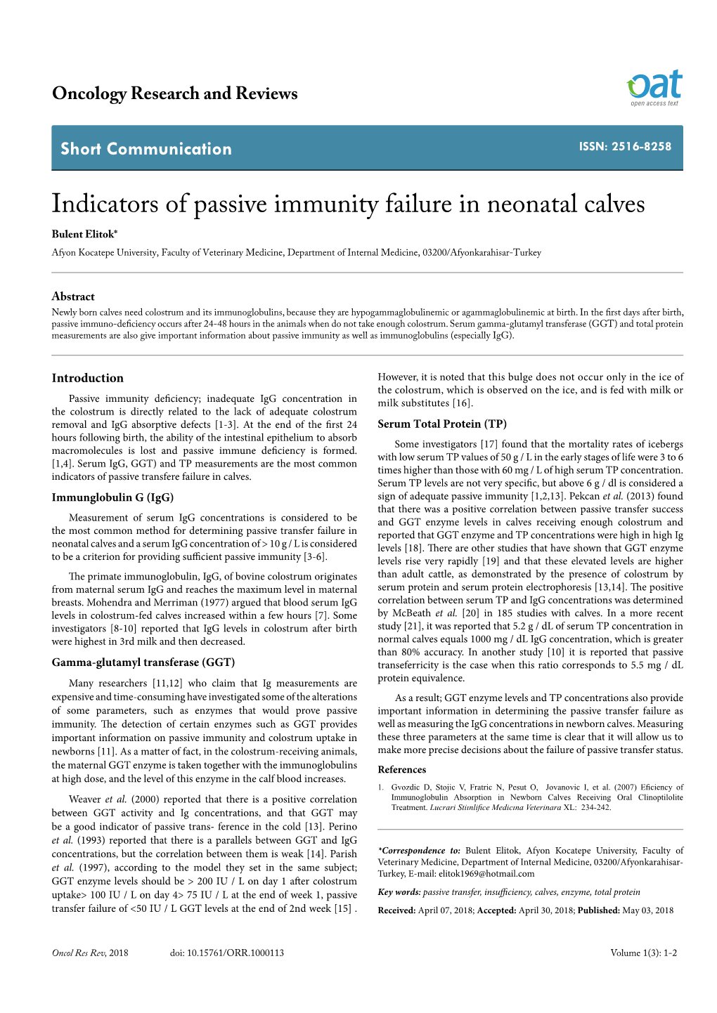Indicators of Passive Immunity Failure in Neonatal Calves