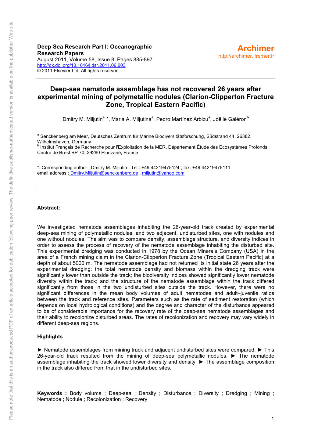 Deep-Sea Nematode Assemblage Has Not Recovered 26 Years