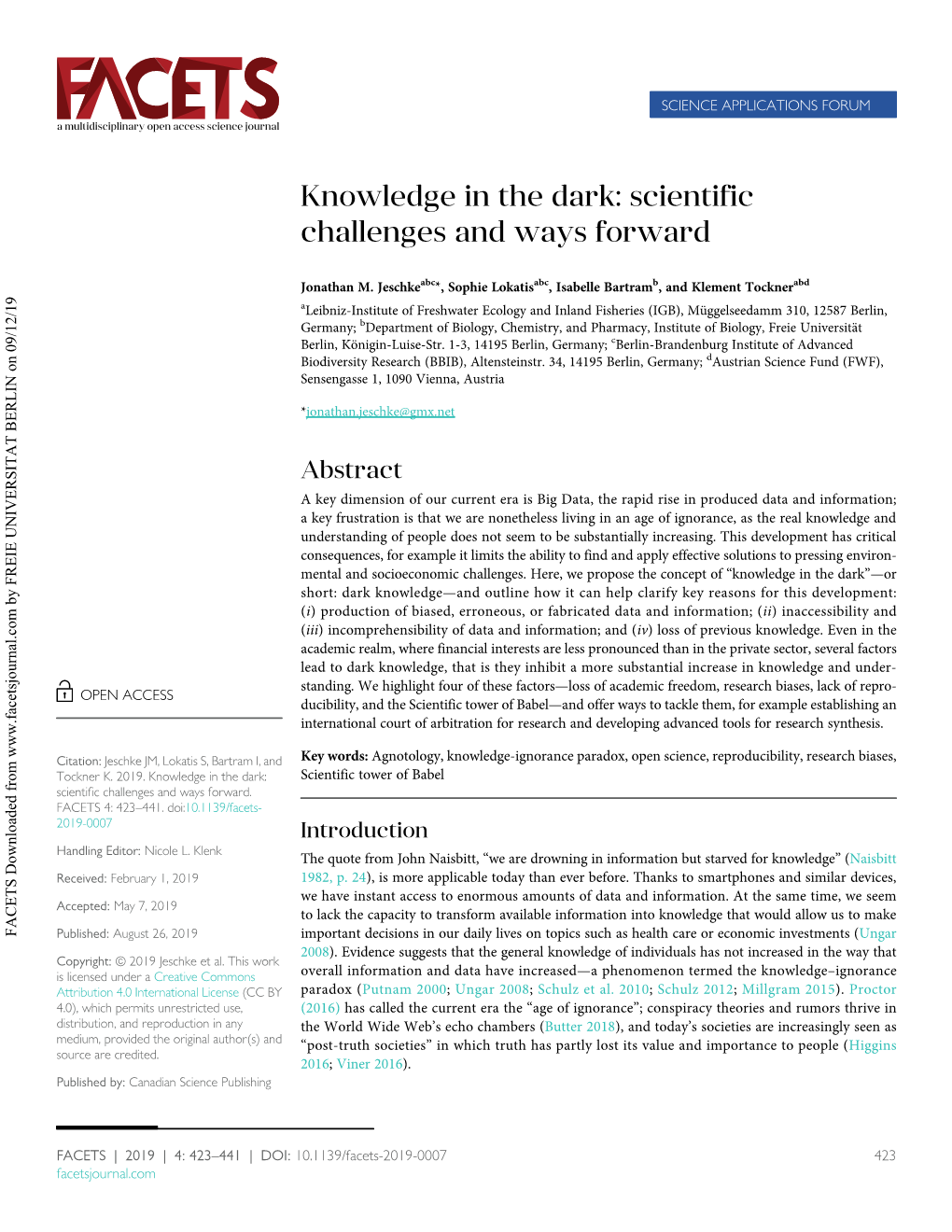 Knowledge in the Dark: Scientific Challenges and Ways Forward