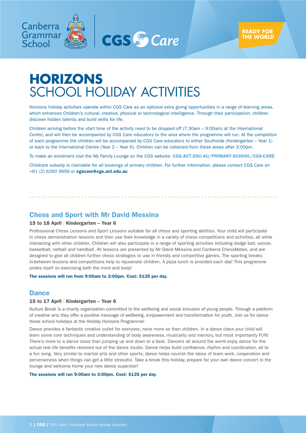 Horizons School Holiday Activities