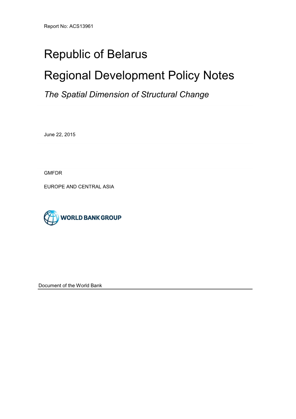 Republic of Belarus Regional Development Policy Notes
