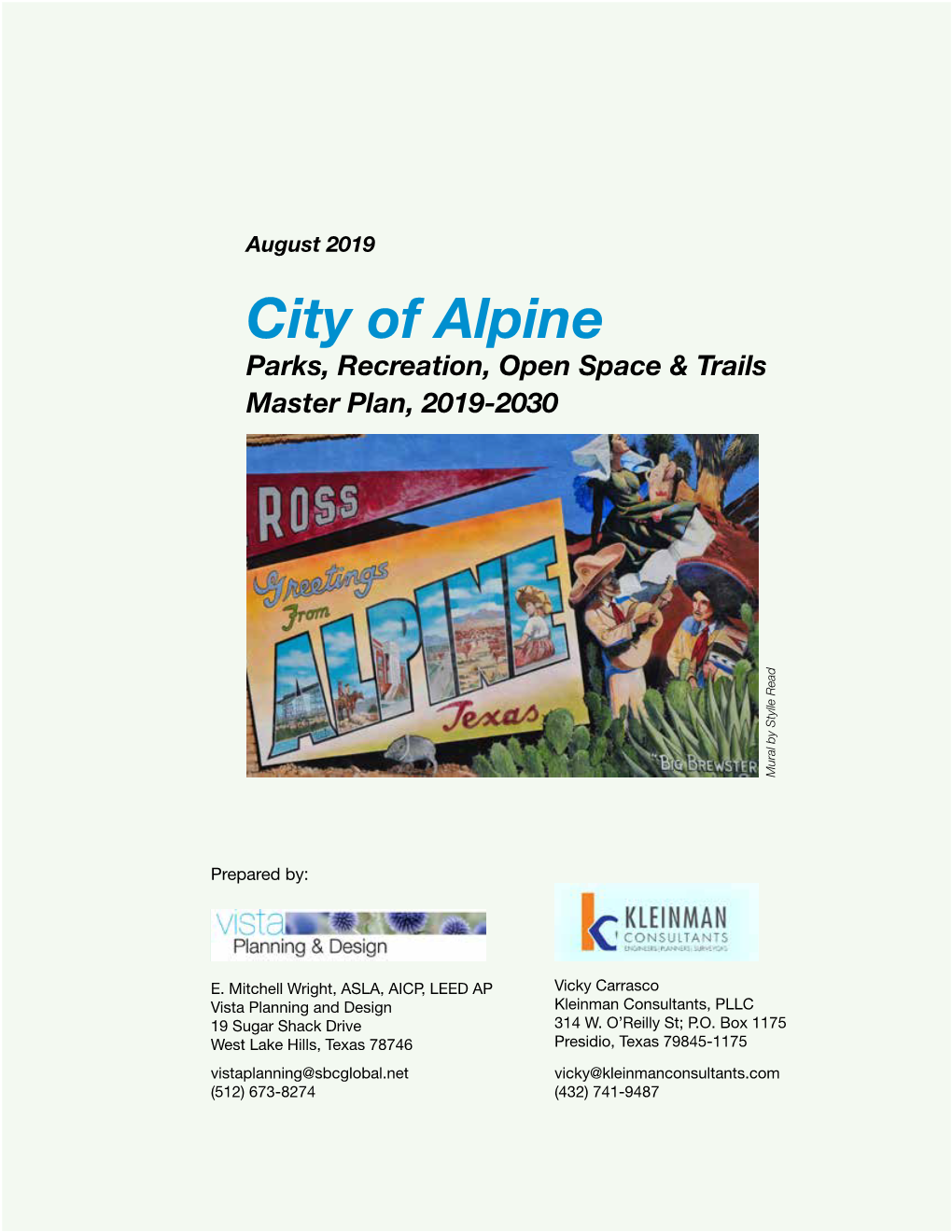 City of Alpine Parks, Recreation, Open Space & Trails Master Plan, 2019-2030 Mural by Stylle Read