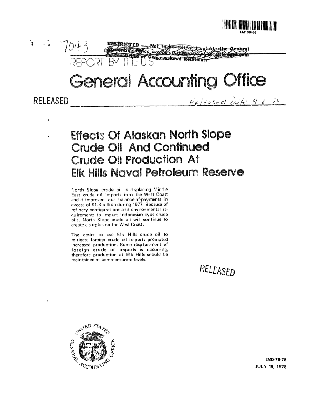 EMD-78-78 Effects of Alaskan North Slope Crude Oil and Continued