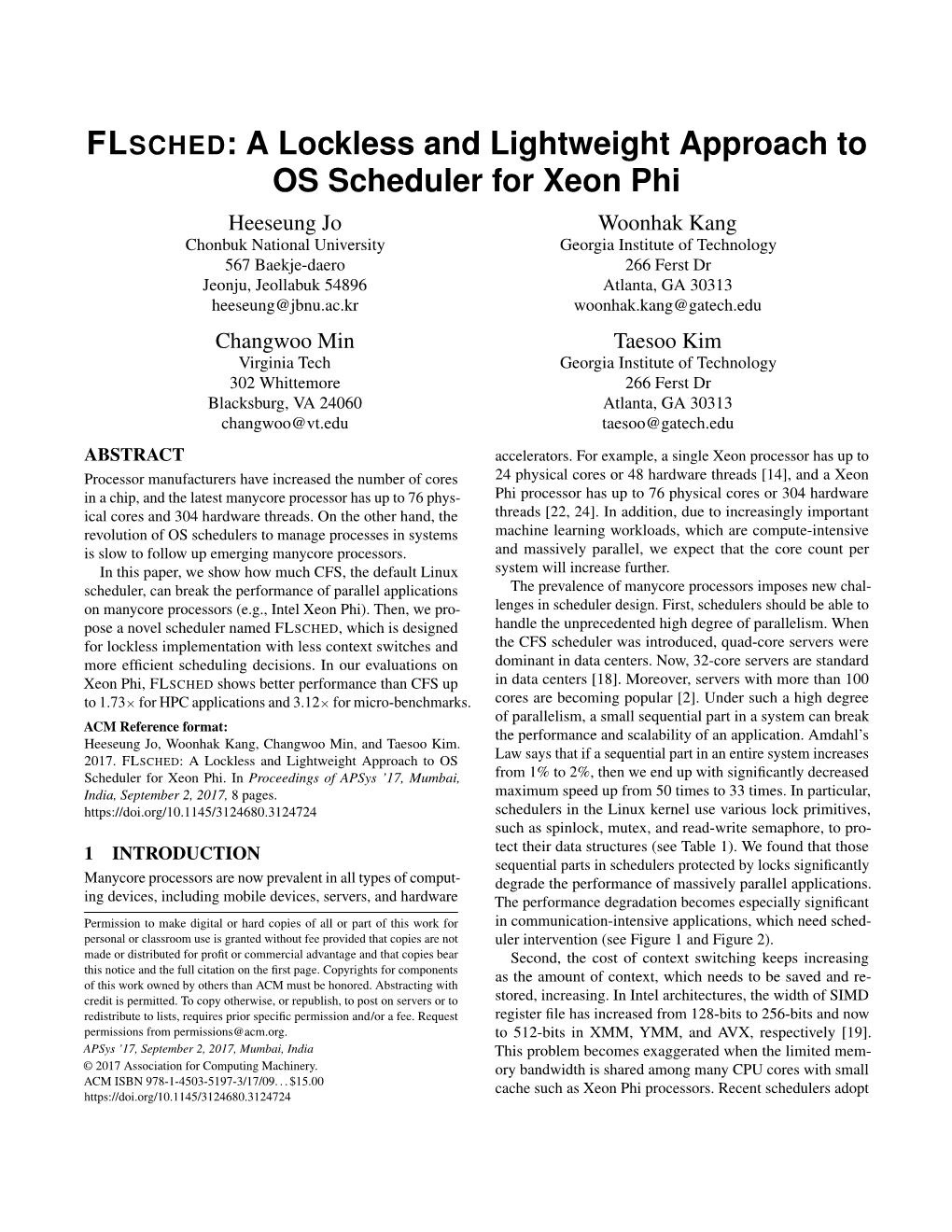 Flsched: a Lockless and Lightweight Approach to OS Scheduler for Xeon