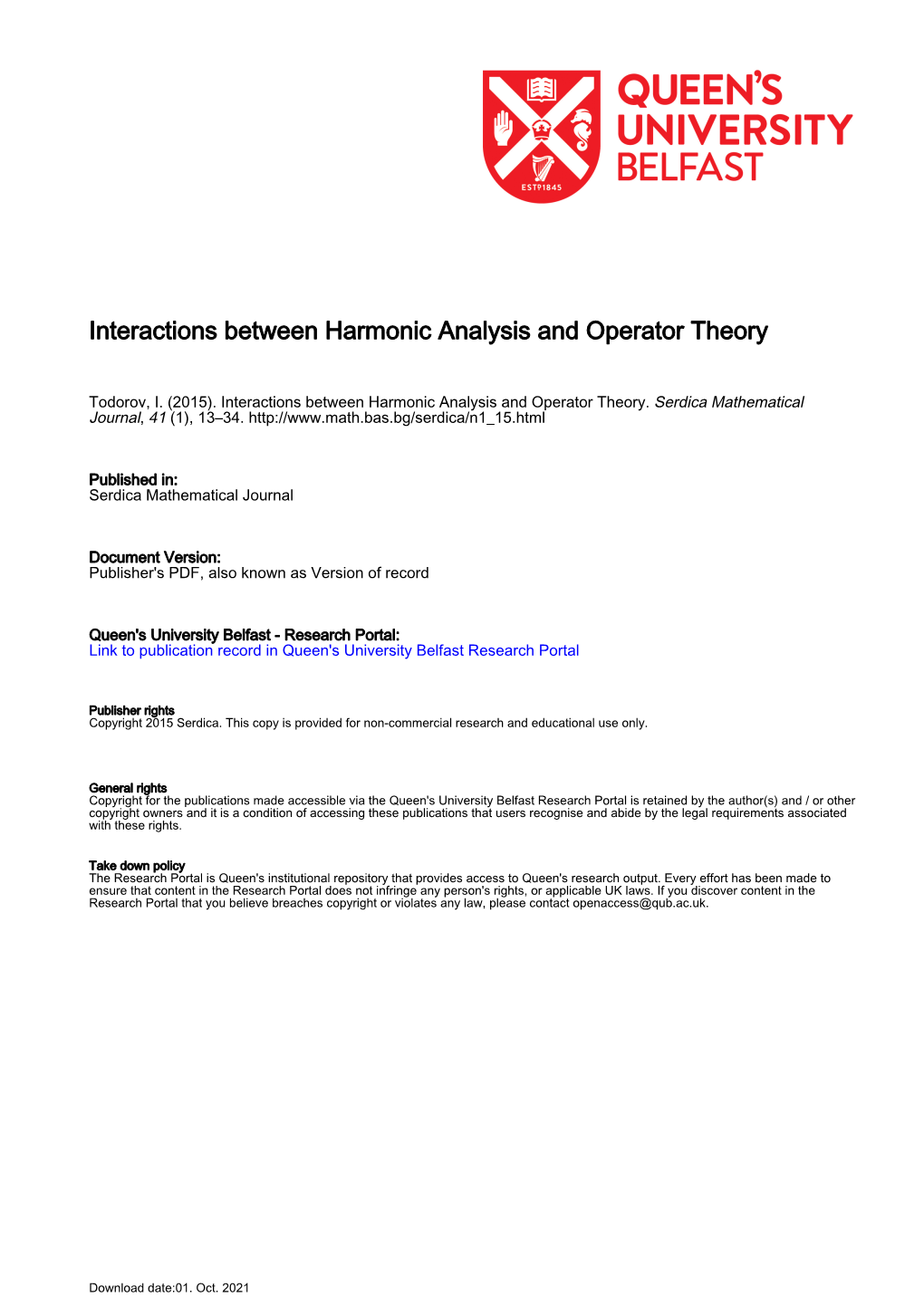 Interactions Between Harmonic Analysis and Operator Theory