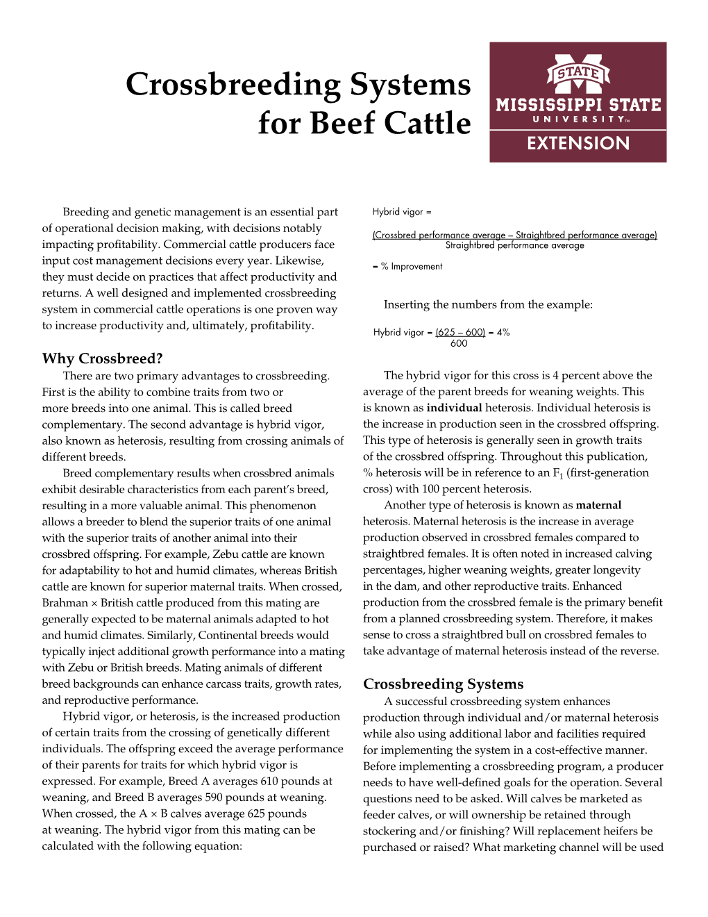 Crossbreeding Systems for Beef Cattle