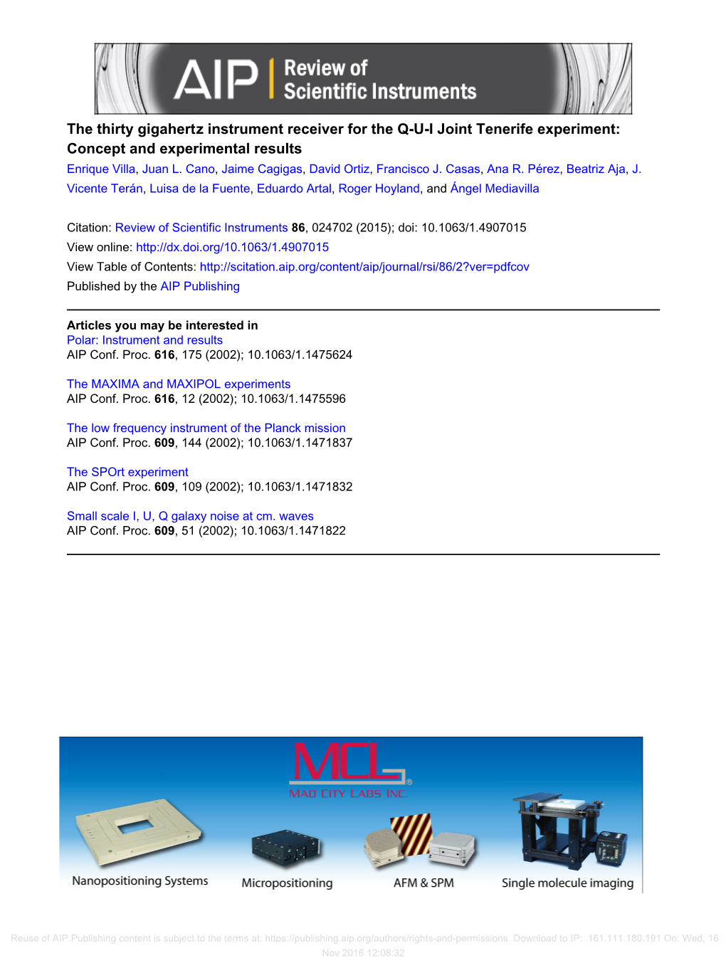 The Thirty Gigahertz Instrument Receiver for the Q-U-I Joint Tenerife Experiment: Concept and Experimental Results Enrique Villa, Juan L