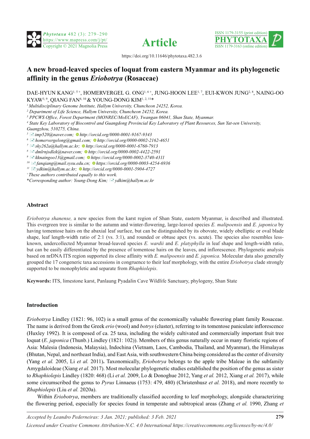 A New Broad-Leaved Species of Loquat from Eastern Myanmar and Its Phylogenetic Affinity in the Genus Eriobotrya (Rosaceae)