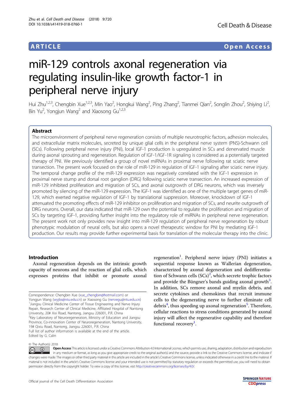 Mir-129 Controls Axonal Regeneration Via Regulating Insulin-Like Growth