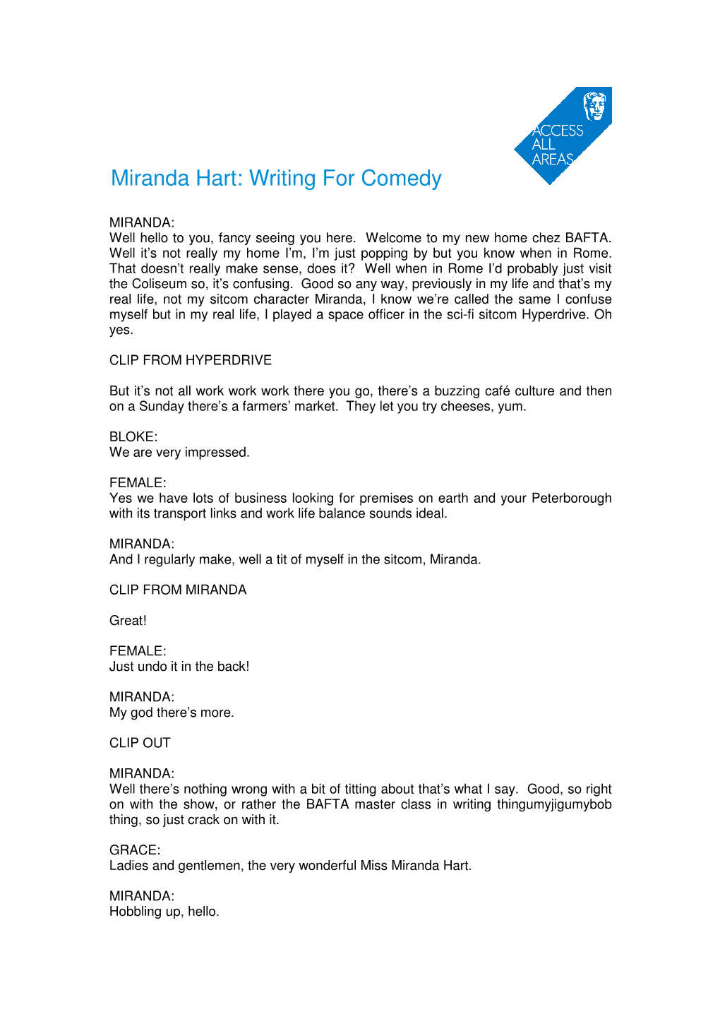 Miranda Hart: Writing for Comedy