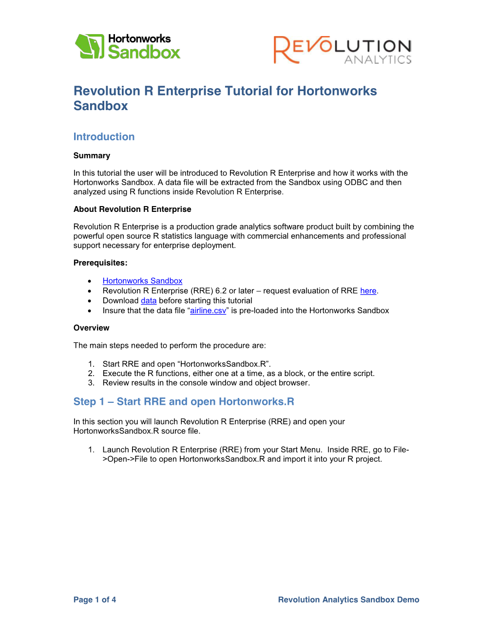 Revolution R Enterprise Tutorial for Hortonworks Sandbox