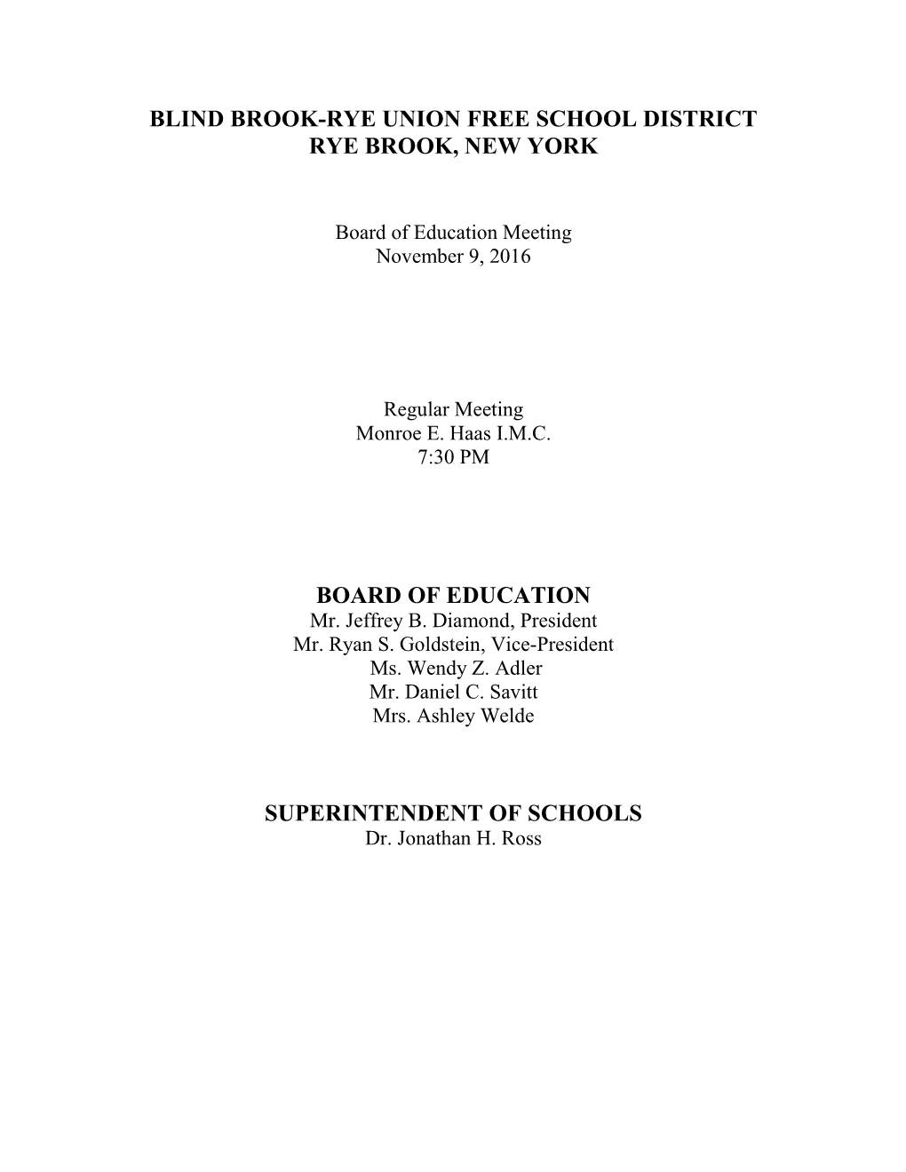 Blind Brook-Rye Union Free School District Rye Brook, New York