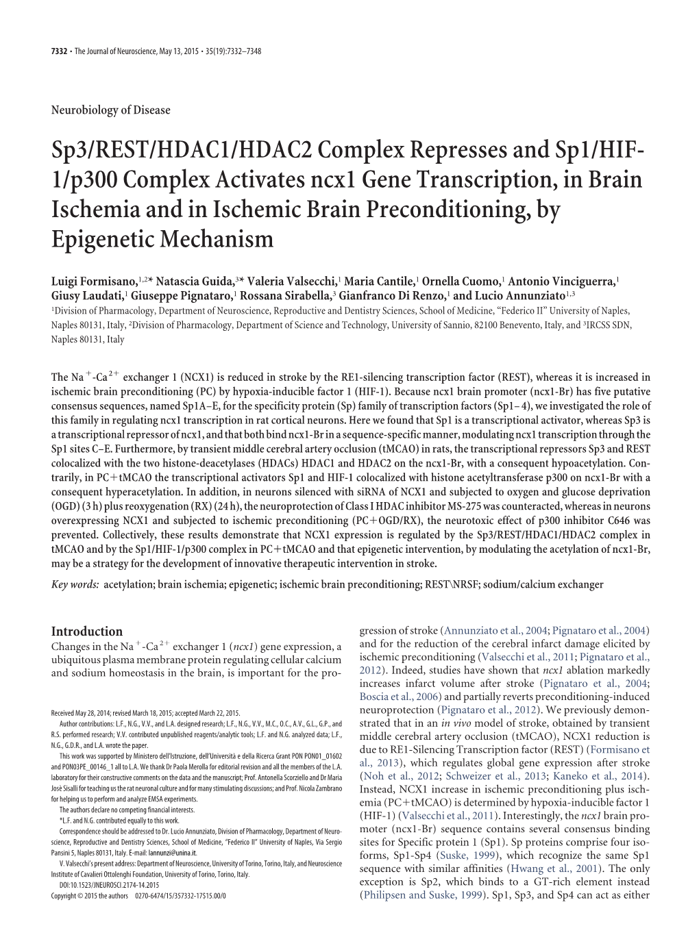 Sp3/REST/HDAC1/HDAC2 Complex Represses and Sp1/HIF
