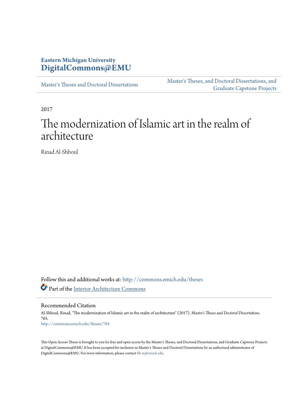 The Modernization of Islamic Art in the Realm of Architecture Rinad Al-Shboul