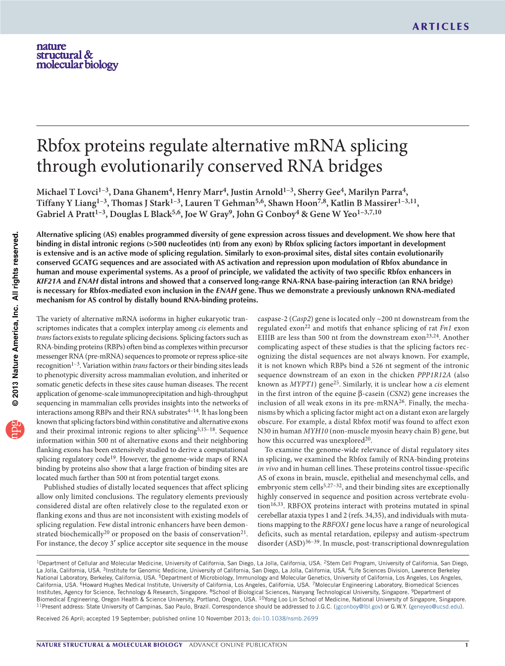 Rbfox Proteins Regulate Alternative Mrna Splicing Through