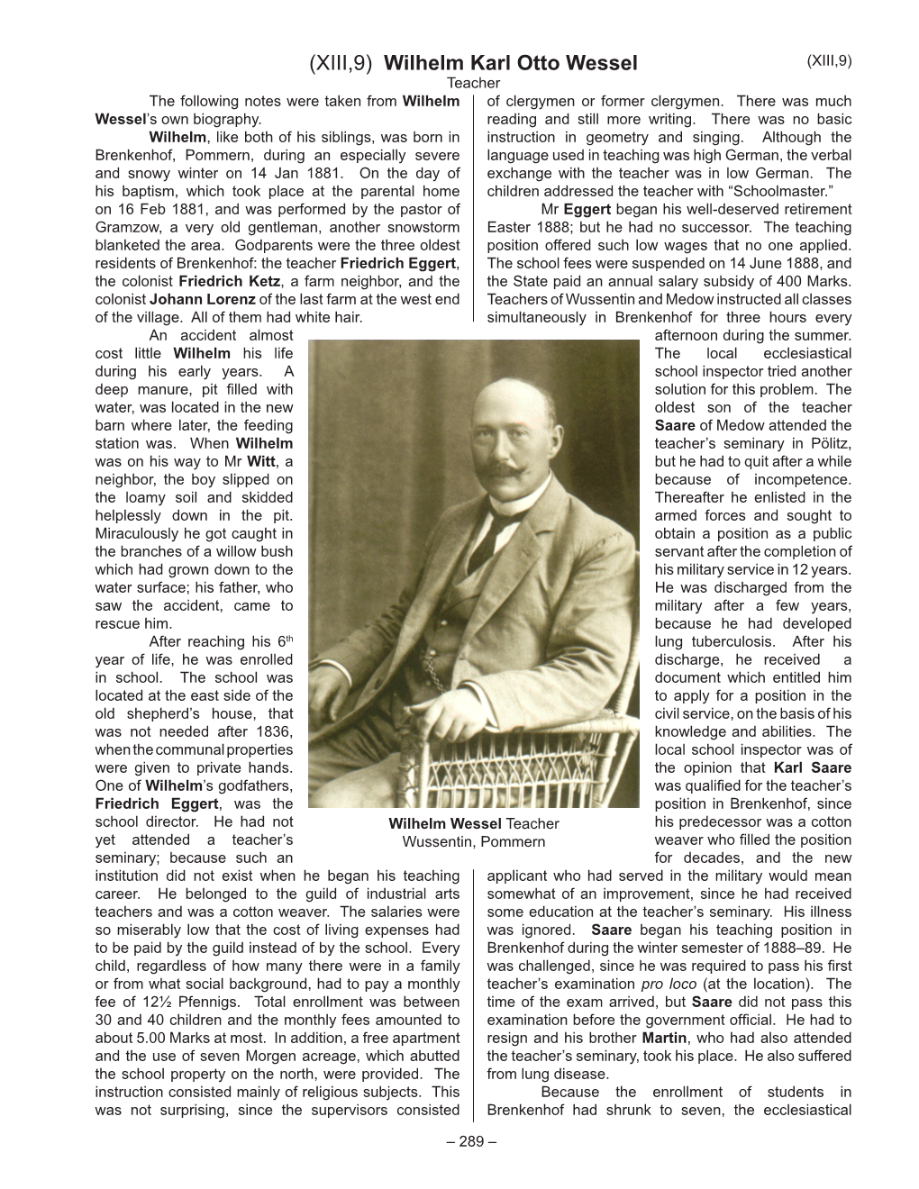 (XIII,9) Wilhelm Karl Otto Wessel (XIII,9) Teacher the Following Notes Were Taken from Wilhelm of Clergymen Or Former Clergymen