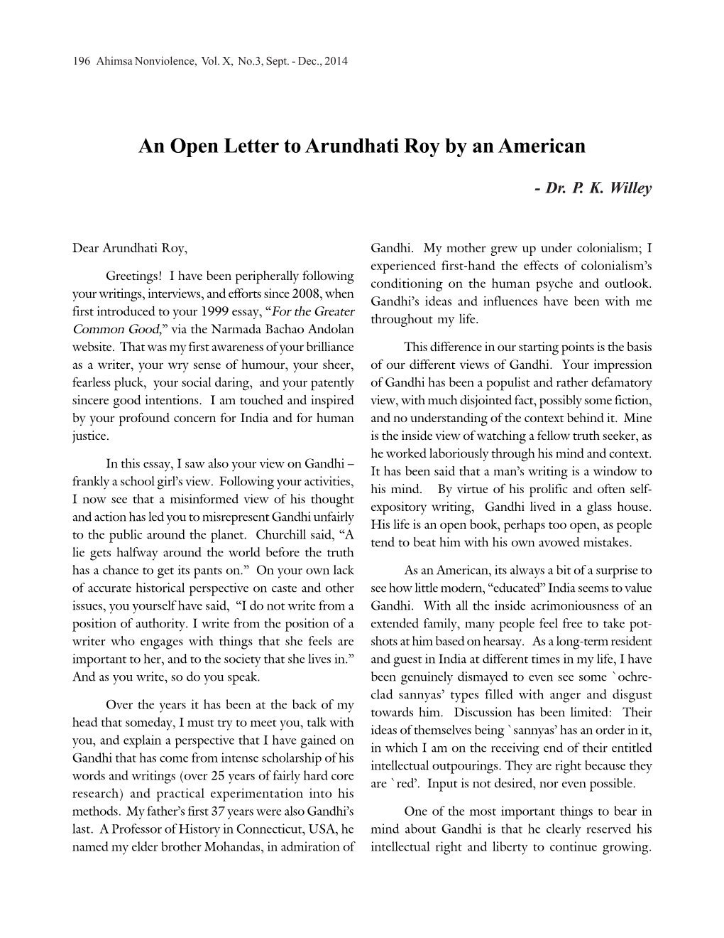 An Open Letter to Arundhati Roy by an American