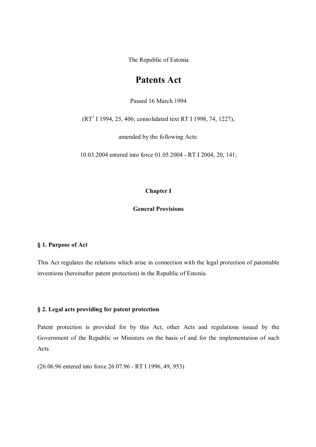 Patent Law in Estonia in English Language