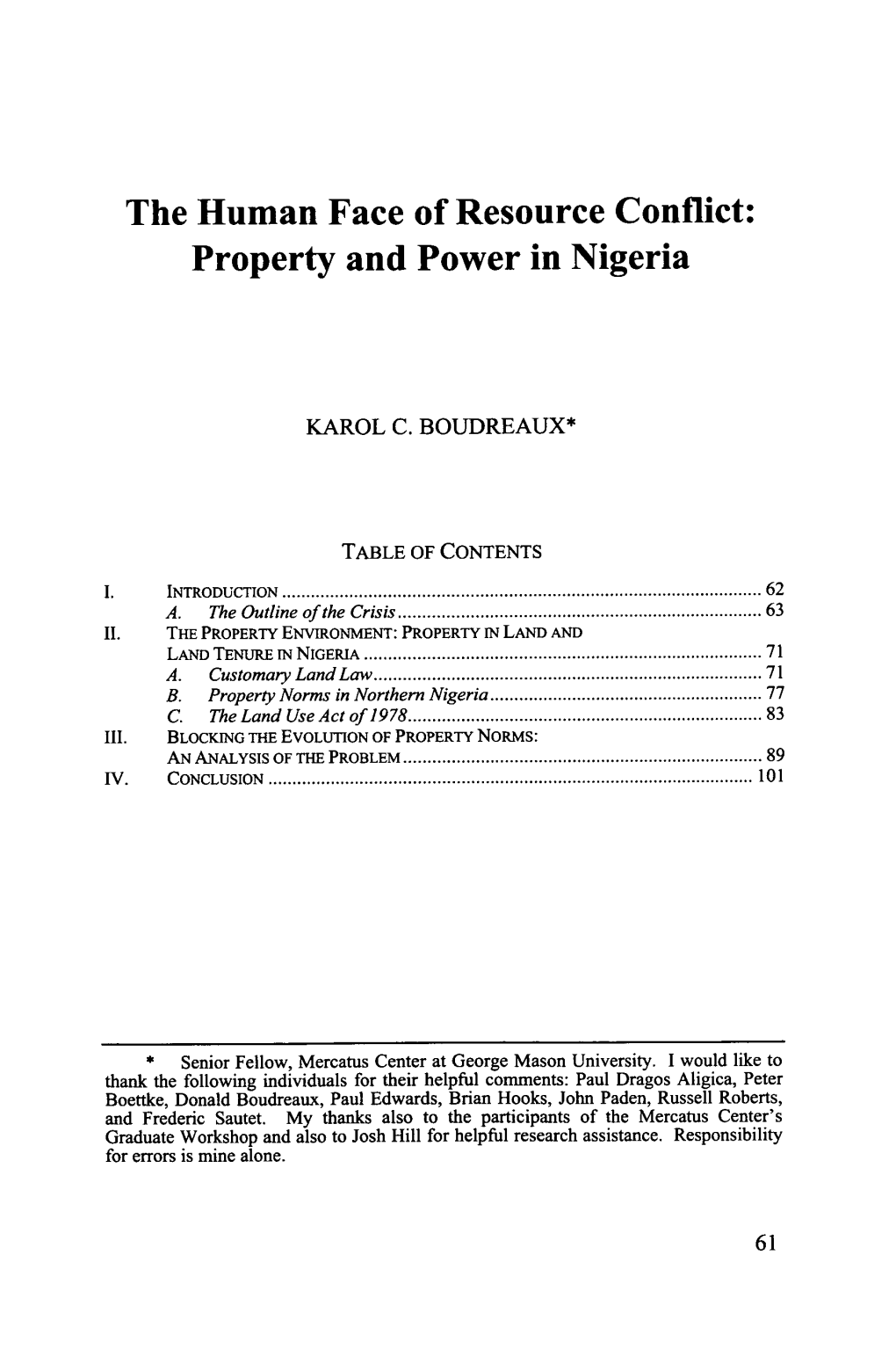 Human Face of Resource Conflict: Property and Power in Nigeria
