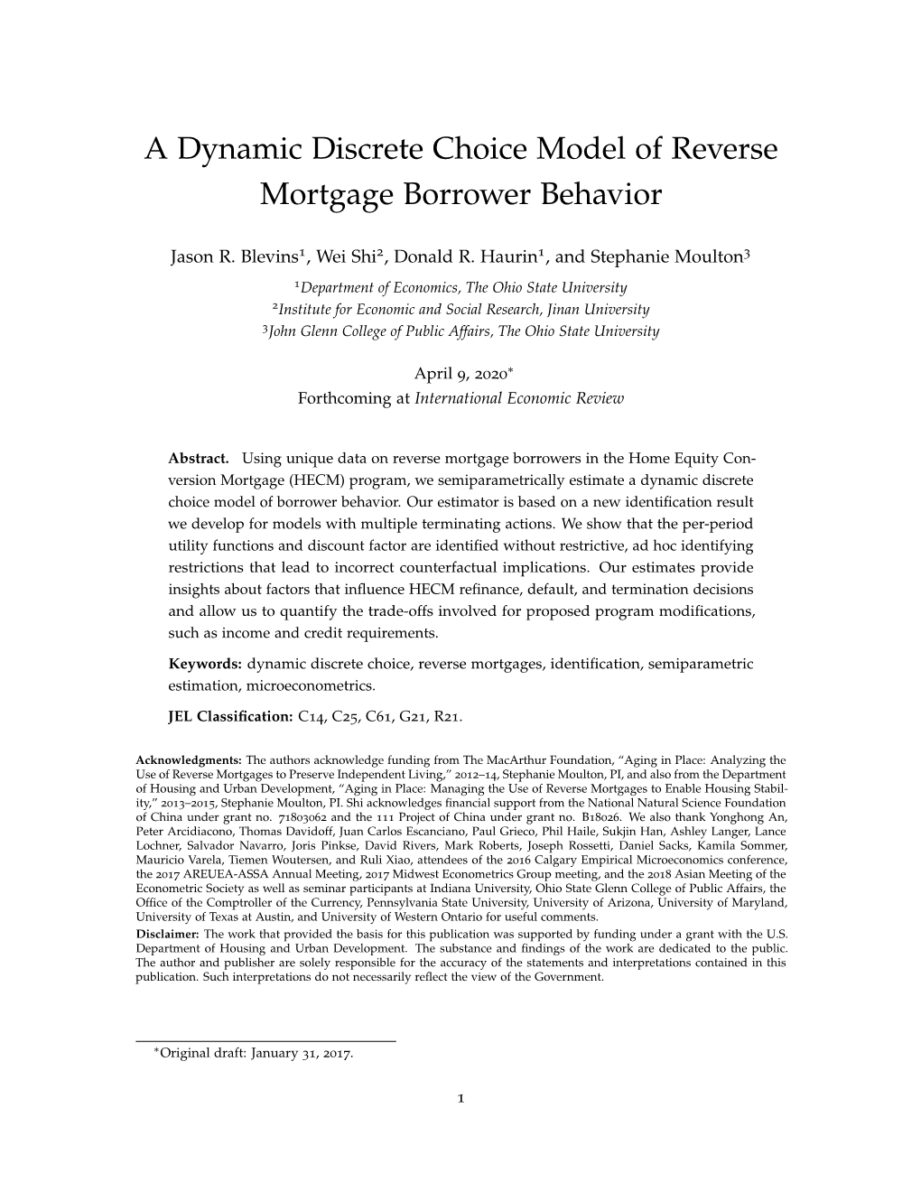 A Dynamic Discrete Choice Model of Reverse Mortgage Borrower Behavior