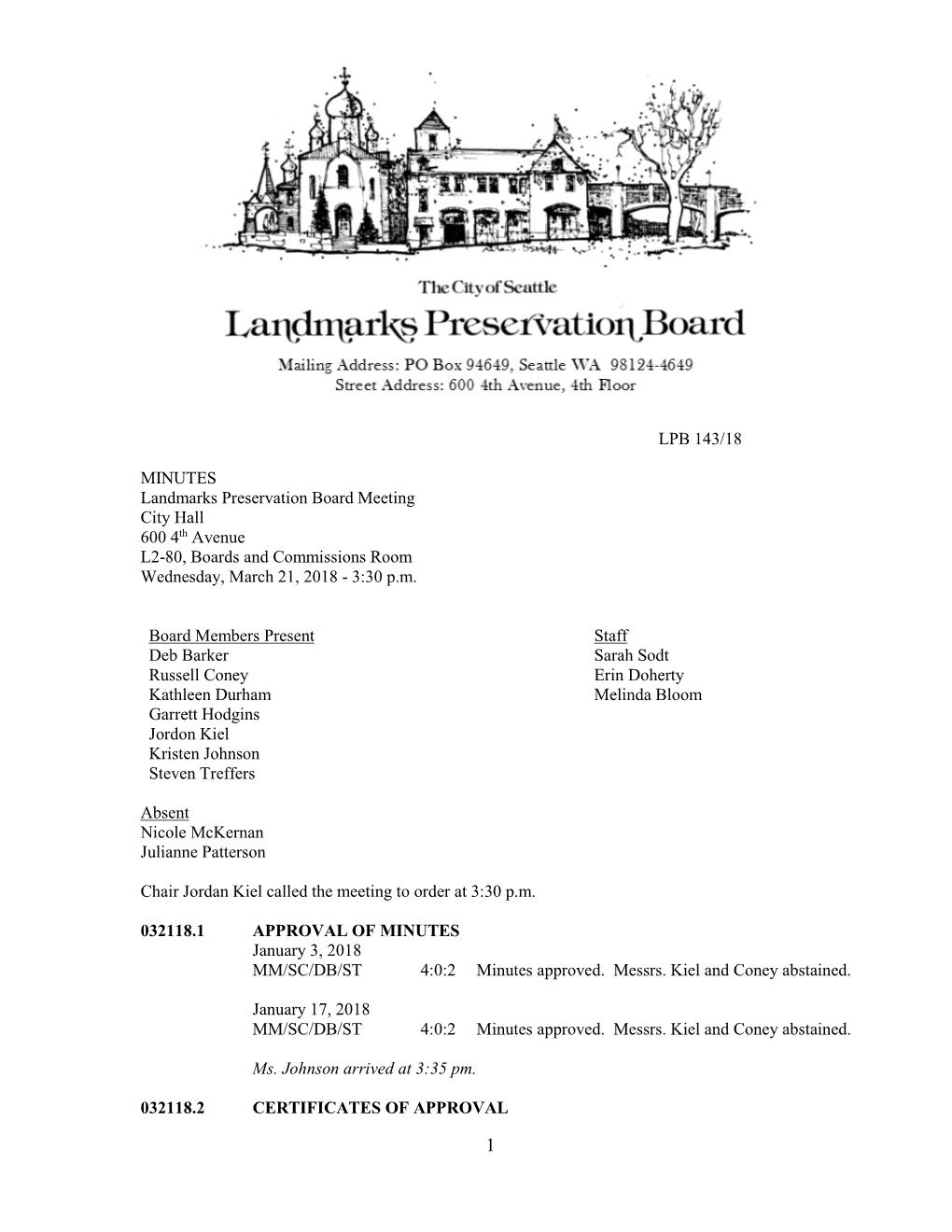 LPB 143/18 MINUTES Landmarks Preservation Board Meeting City