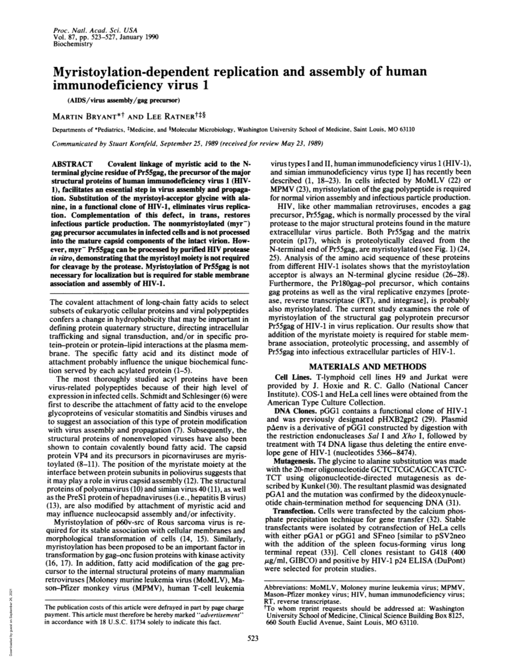 Myristoylation-Dependent Replication and Assembly of Human