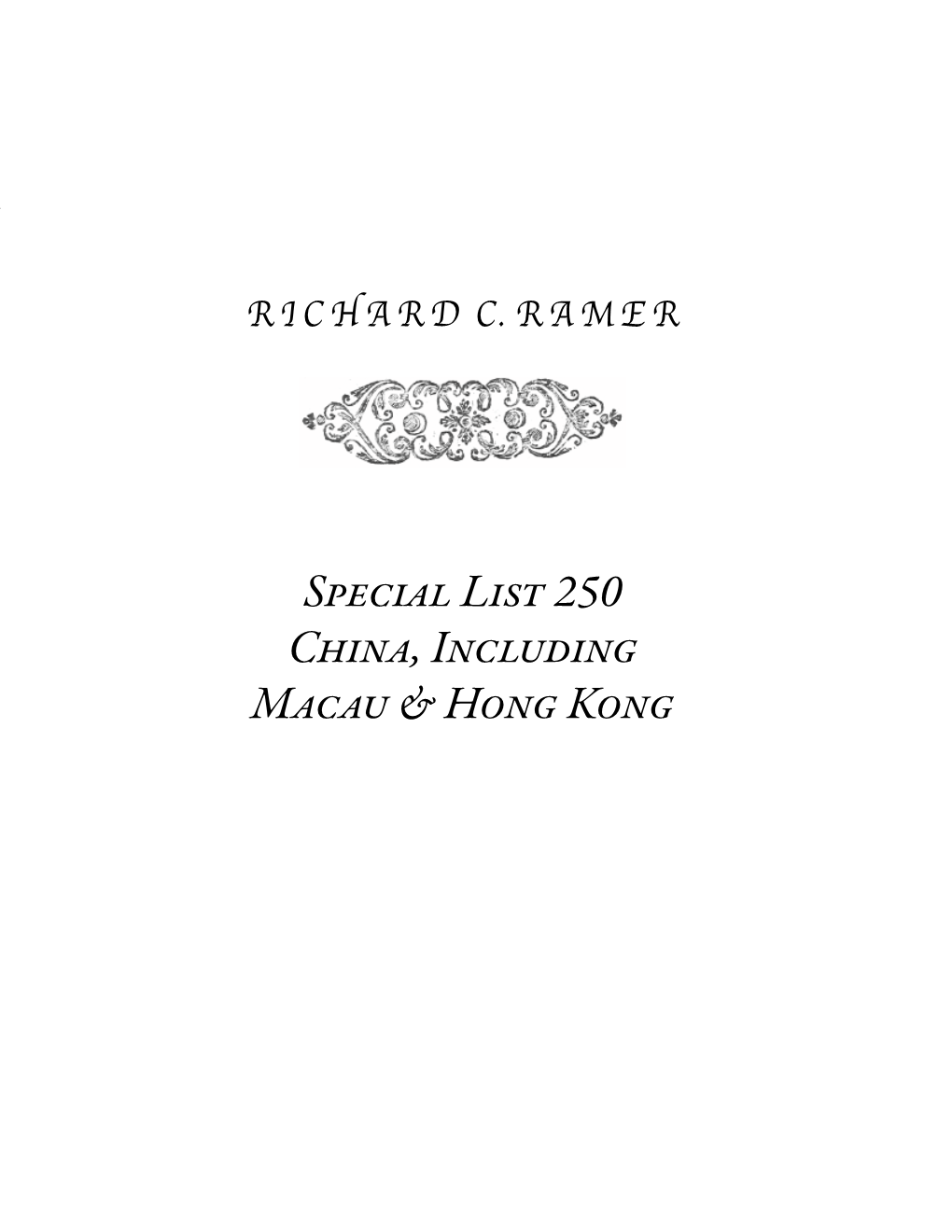 Special List 250 China, Including Macau & Hong Kong