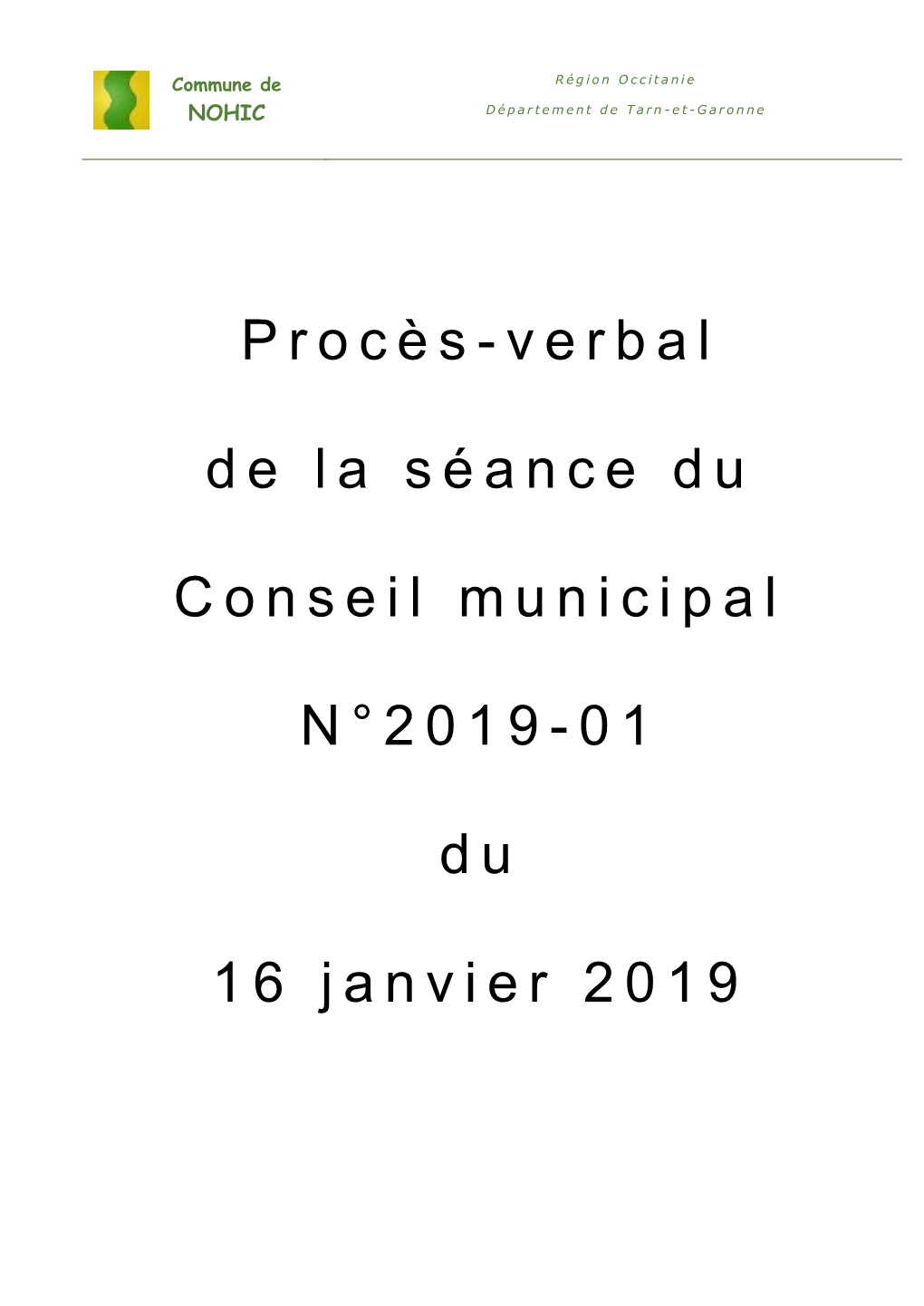 Procès-Verbal De La Séance Du Conseil Municipal N°2019