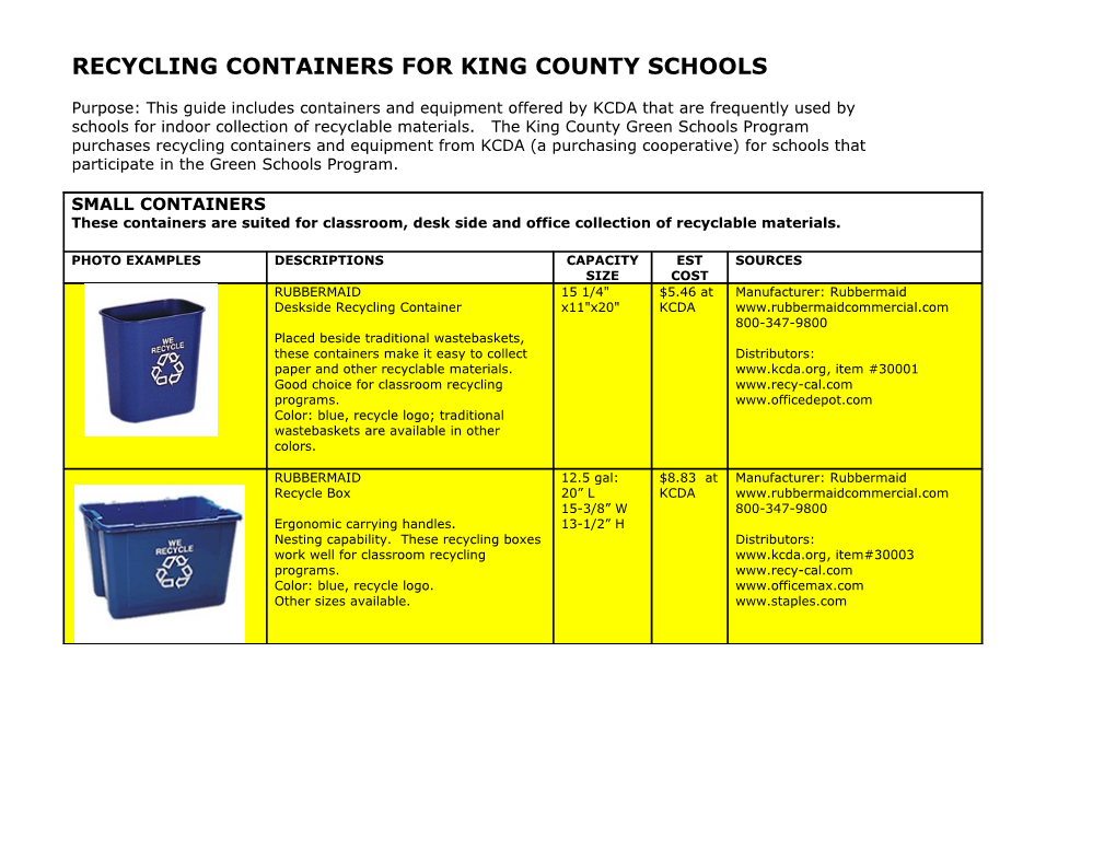 Recycling Containers for King County Schools