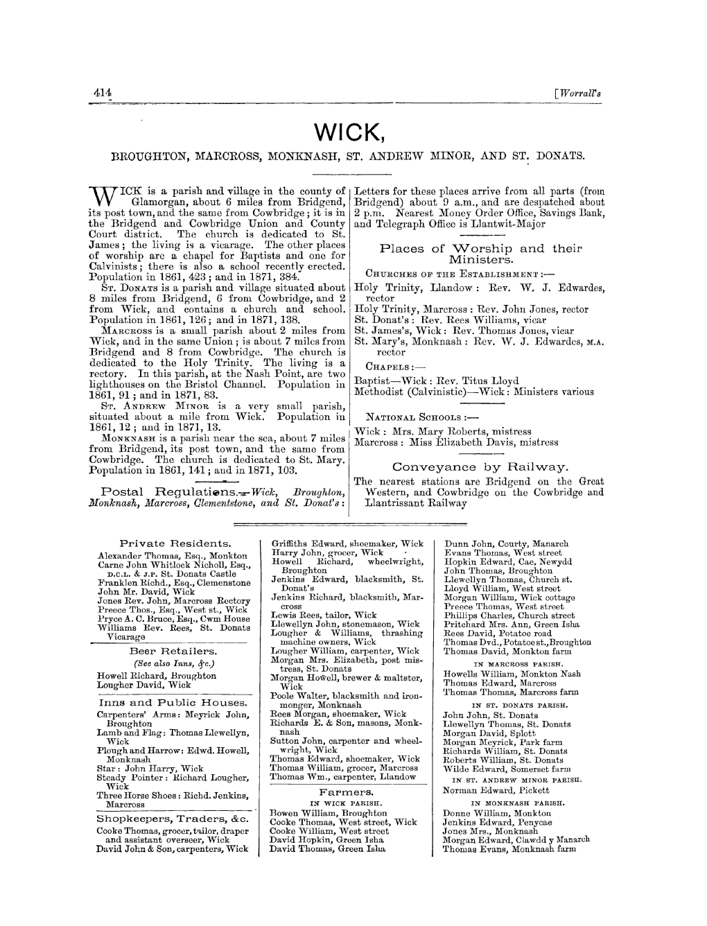 Wick, Monknash, Marcross, Qlementstone, and Broughton, St