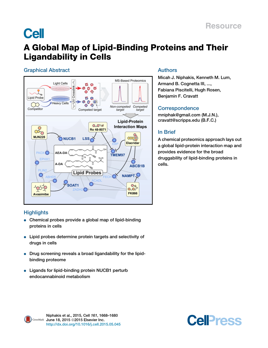 A Global Map of Lipid-Binding Proteins and Their Ligandability in Cells