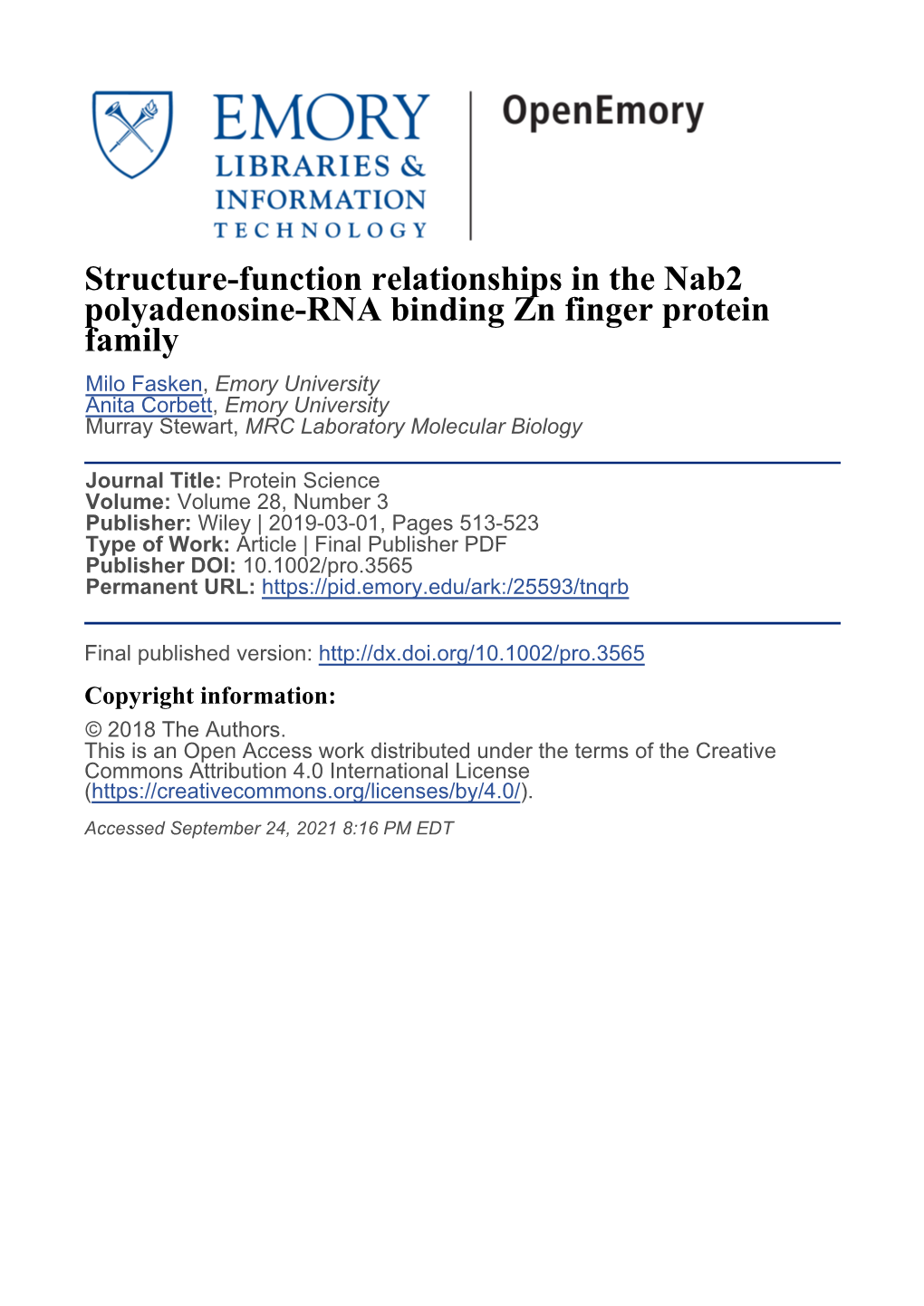 Structure-Function Relationships in the Nab2