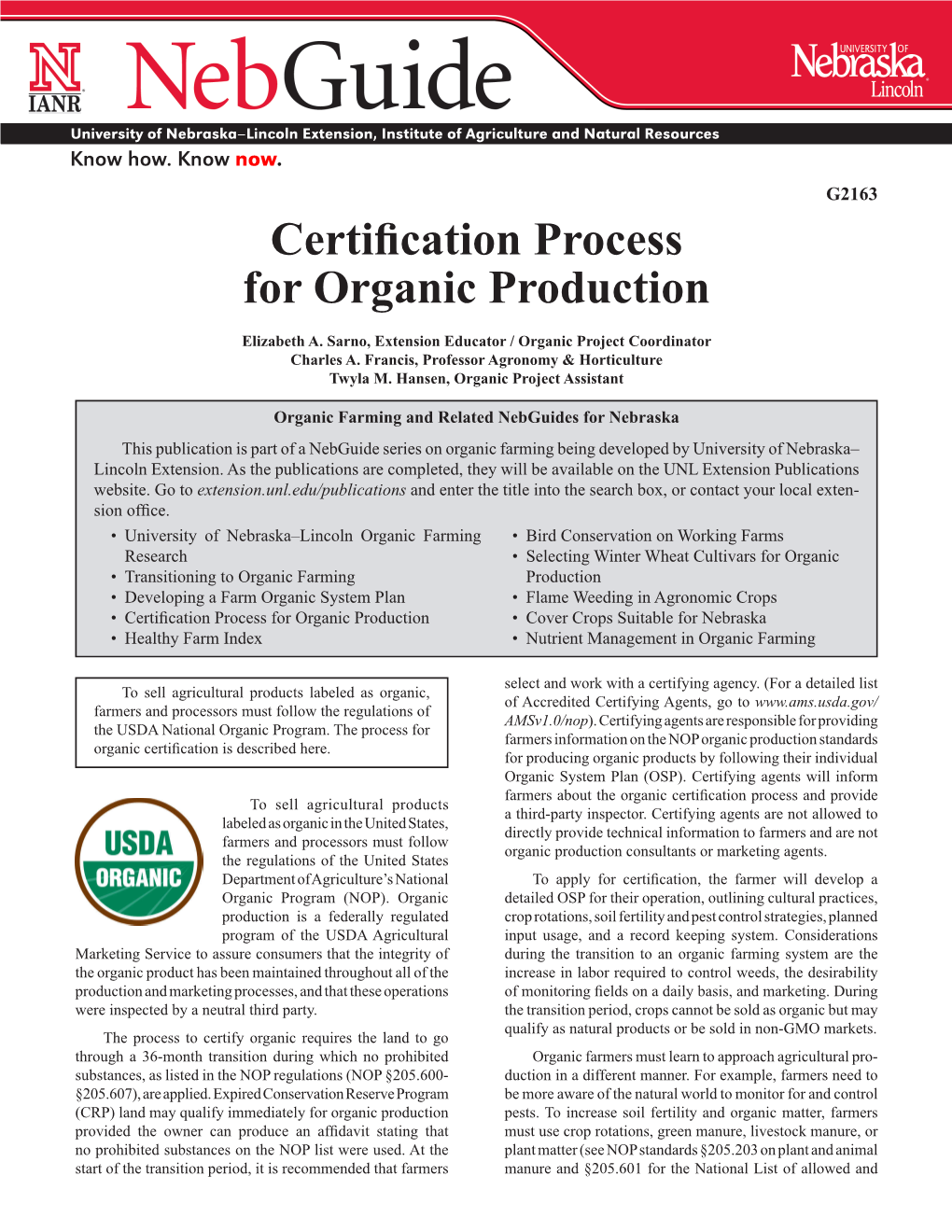 Certification Process for Organic Production