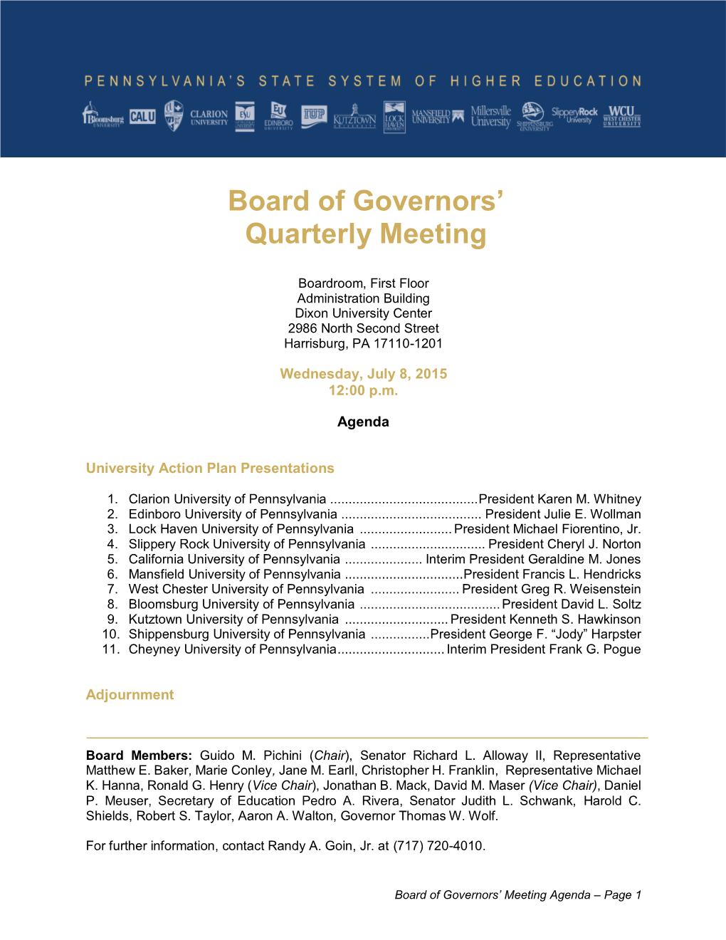Board of Governors' Quarterly Meeting