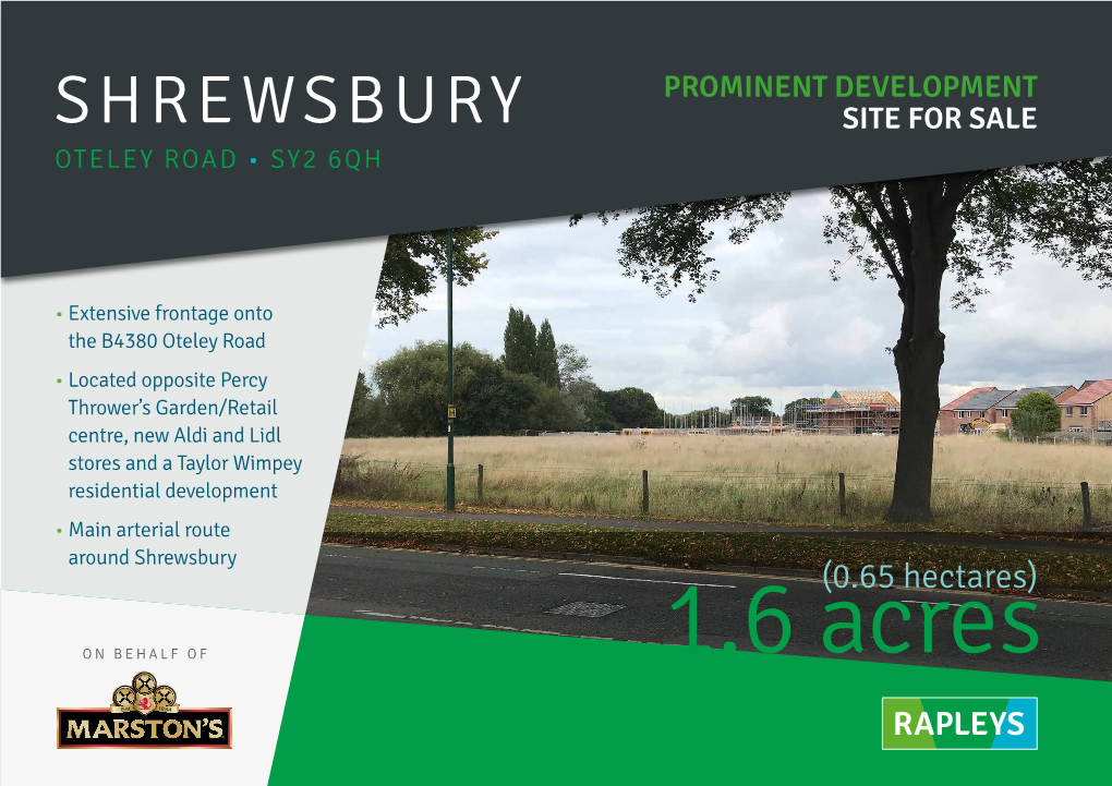 Shrewsbury Site for Sale Oteley Road • Sy2 6Qh