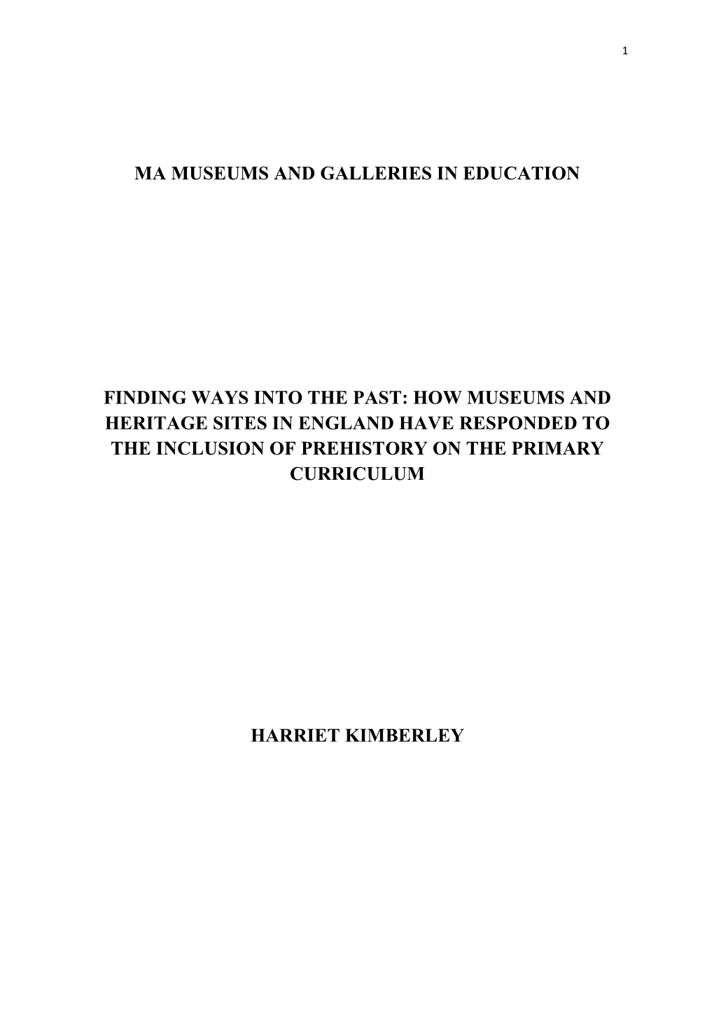 Prehistory for Schools Kimberley Dissertation