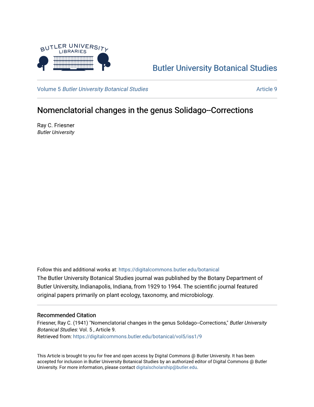 Nomenclatorial Changes in the Genus Solidago--Corrections
