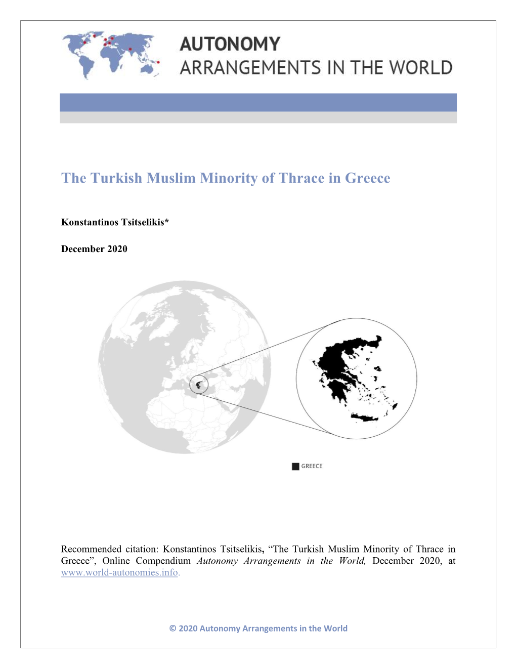 The Turkish Muslim Minority of Thrace in Greece