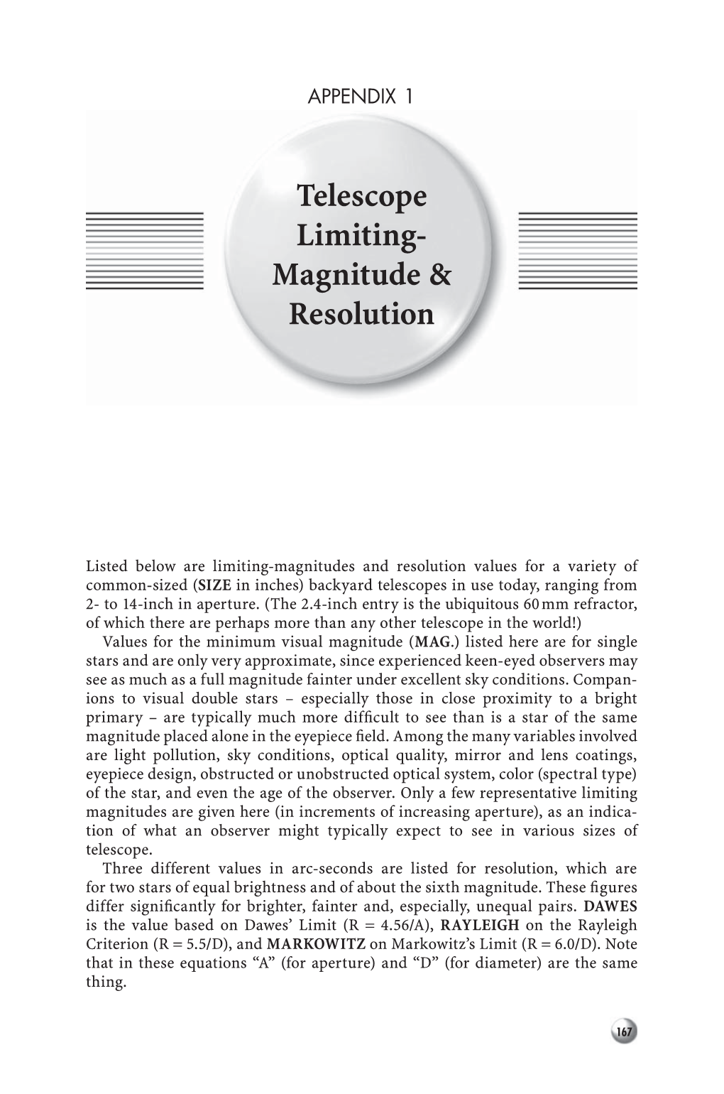 Telescope Limiting- Magnitude & Resolution