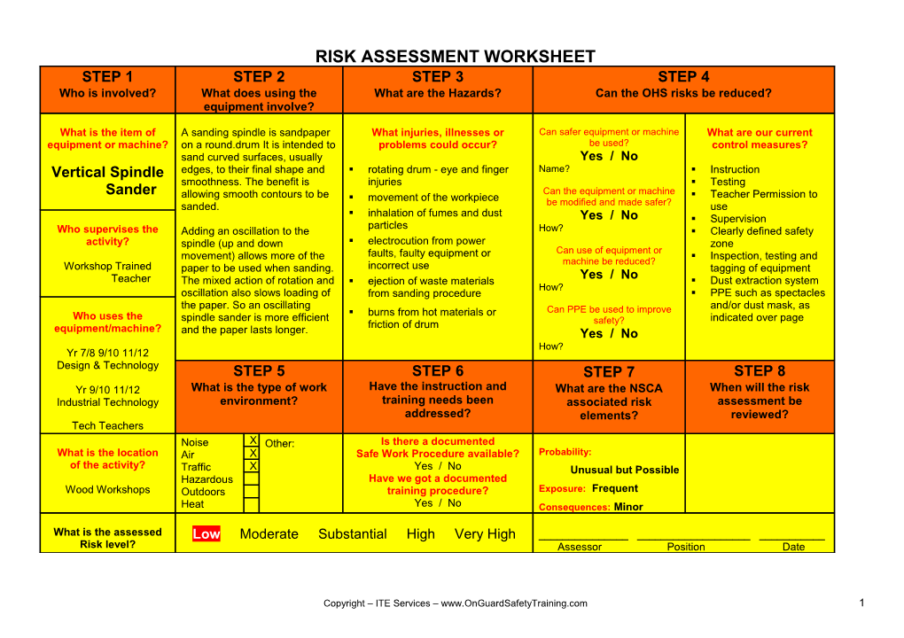 Risk Assessment Worksheet s2