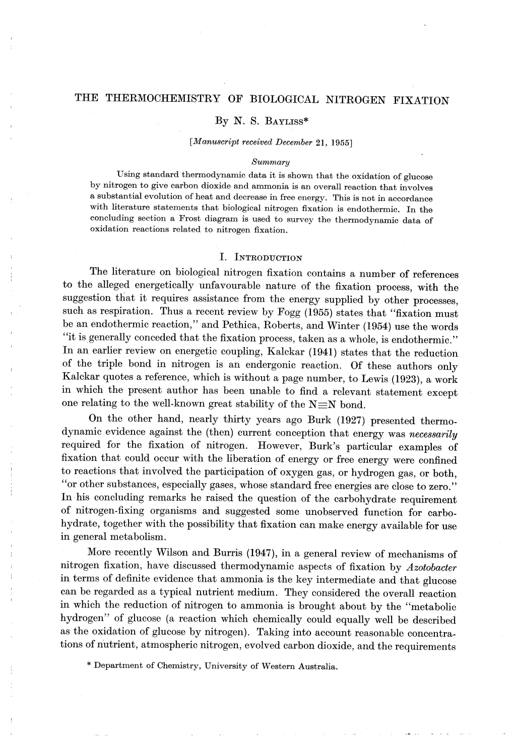 The Thermochemistry of Biological Nitrogen Fixation