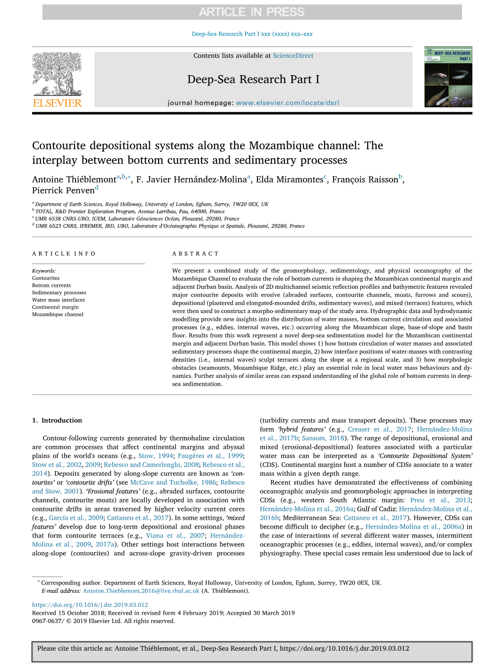 Contourite Depositional Systems Along the Mozambique Channel The