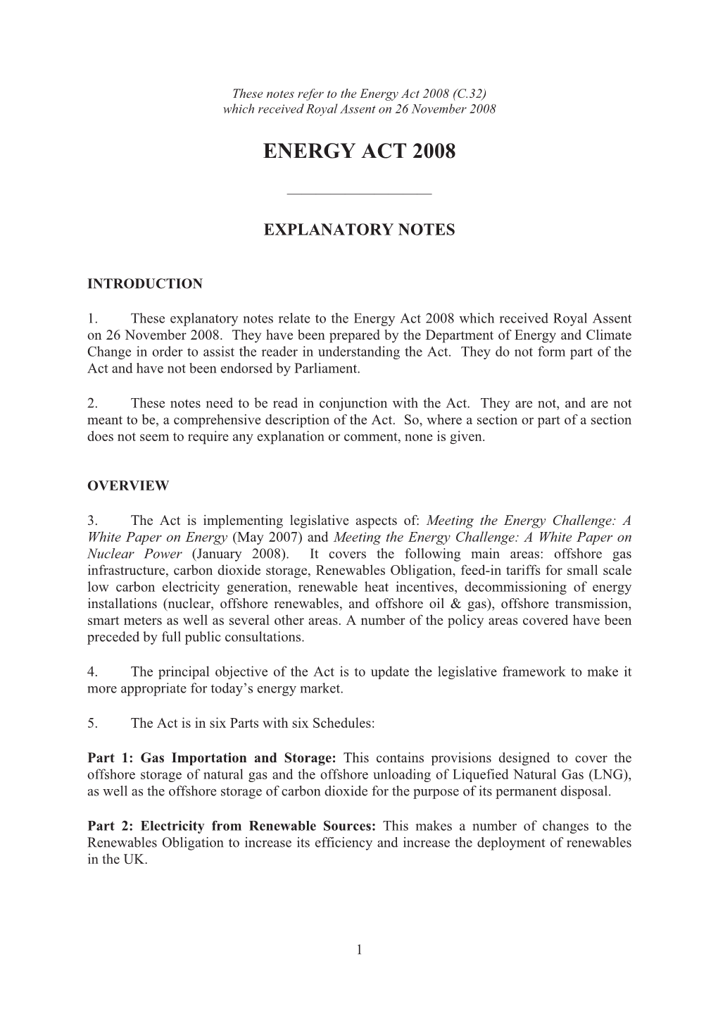 Energy Act 2008 (C.32) Which Received Royal Assent on 26 November 2008