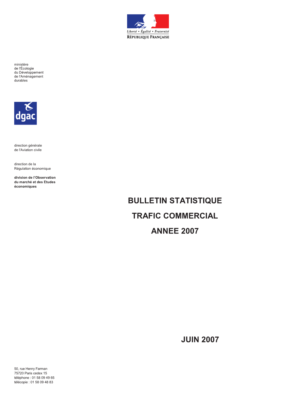 Bulletin Statistique Trafic Commercial Annee 2007 Juin