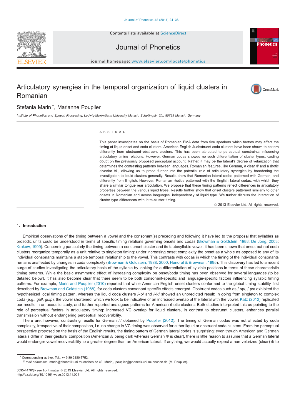 Articulatory Synergies in the Temporal Organization of Liquid Clusters in Romanian