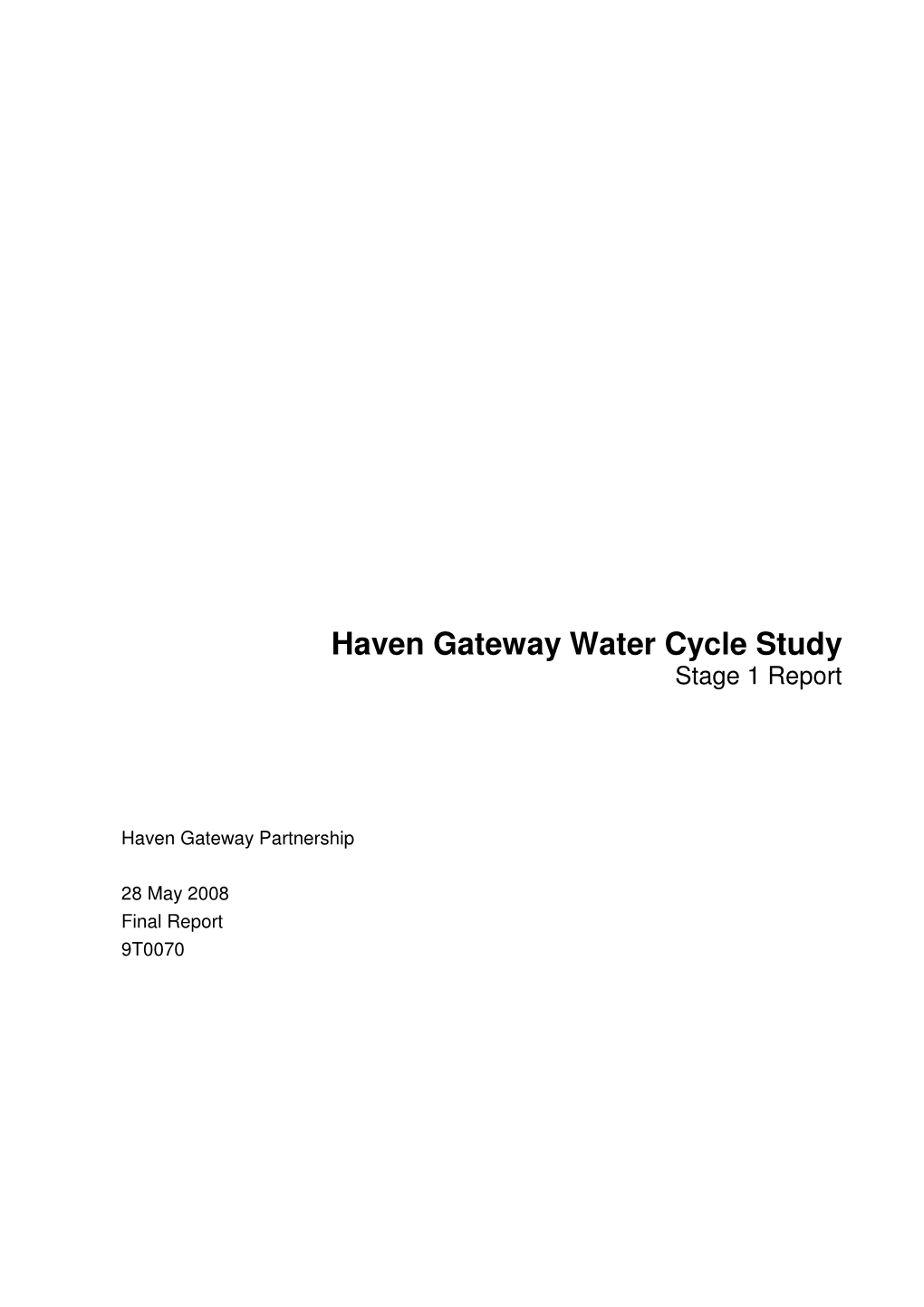 Haven Gateway Water Cycle Study Stage 1 Report