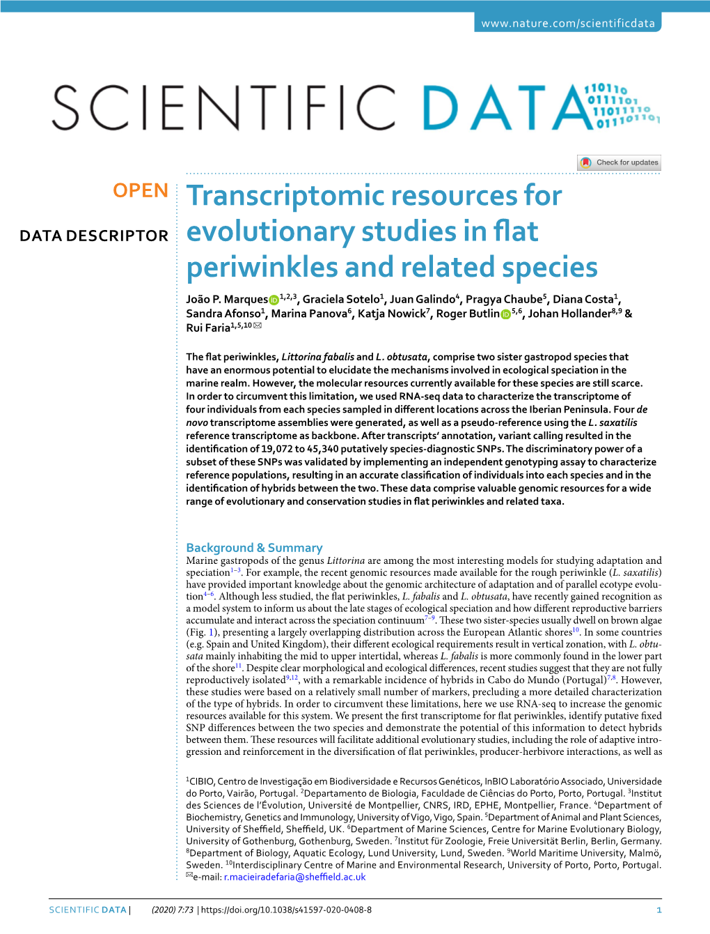 Transcriptomic Resources for Evolutionary Studies in Flat