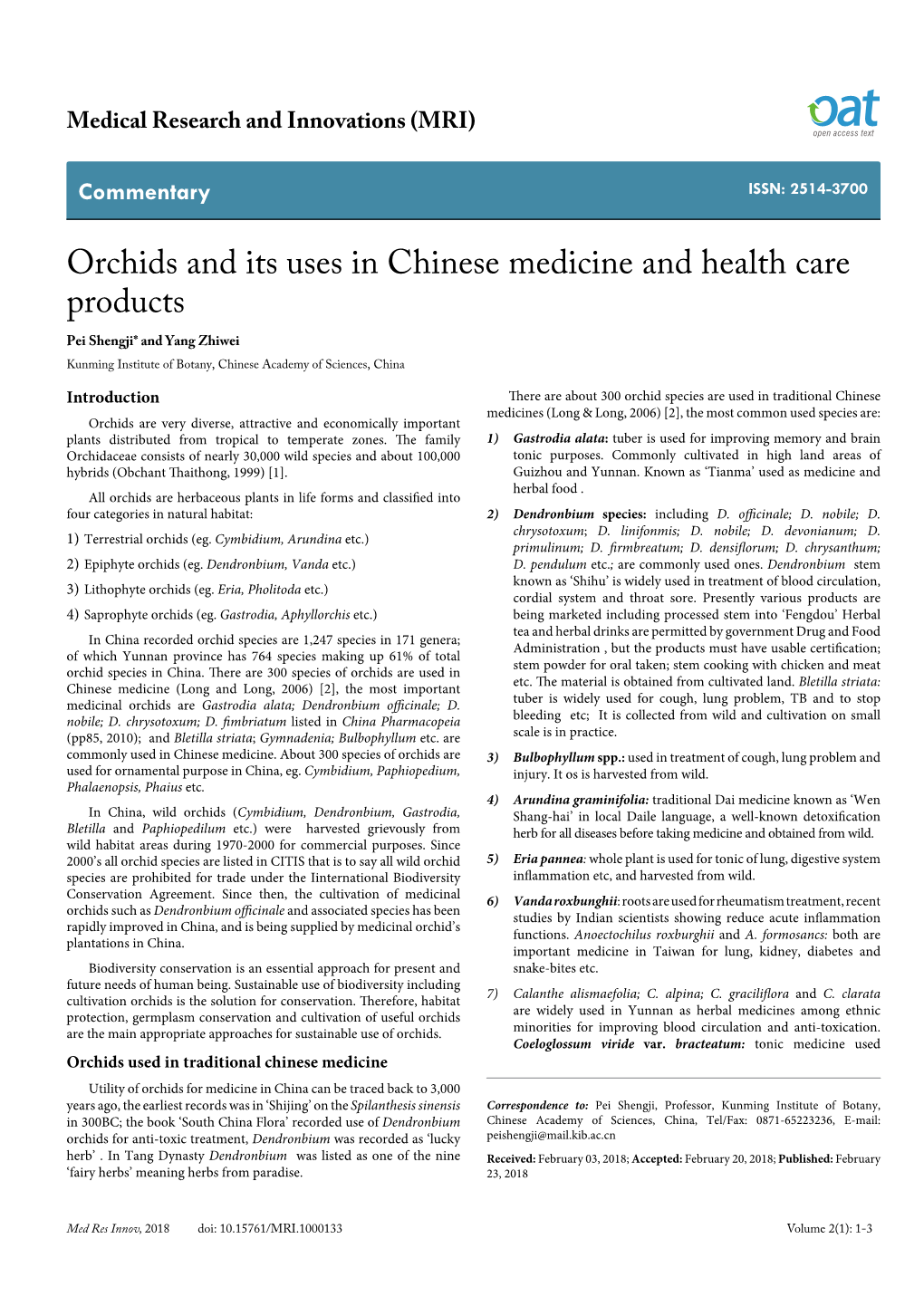 Orchids and Its Uses in Chinese Medicine and Health Care Products