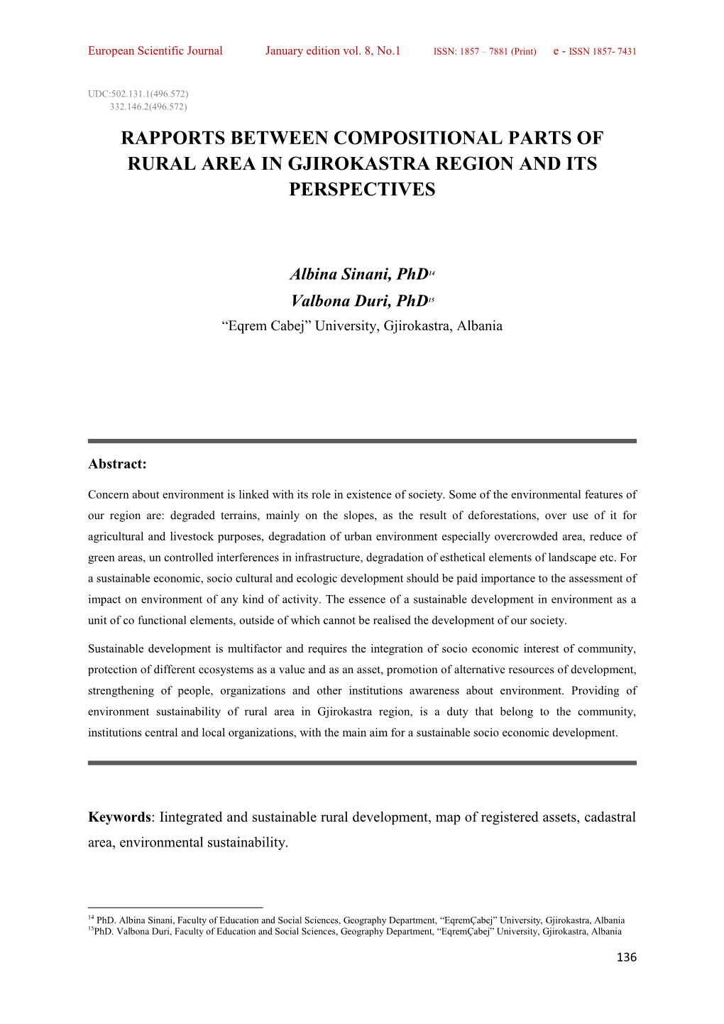 Rapports Between Compositional Parts of Rural Area in Gjirokastra Region and Its Perspectives